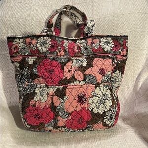 VERA BRADLEY Floral Quilted Tote Bag - Pink and Brown / Retired Fall 2011